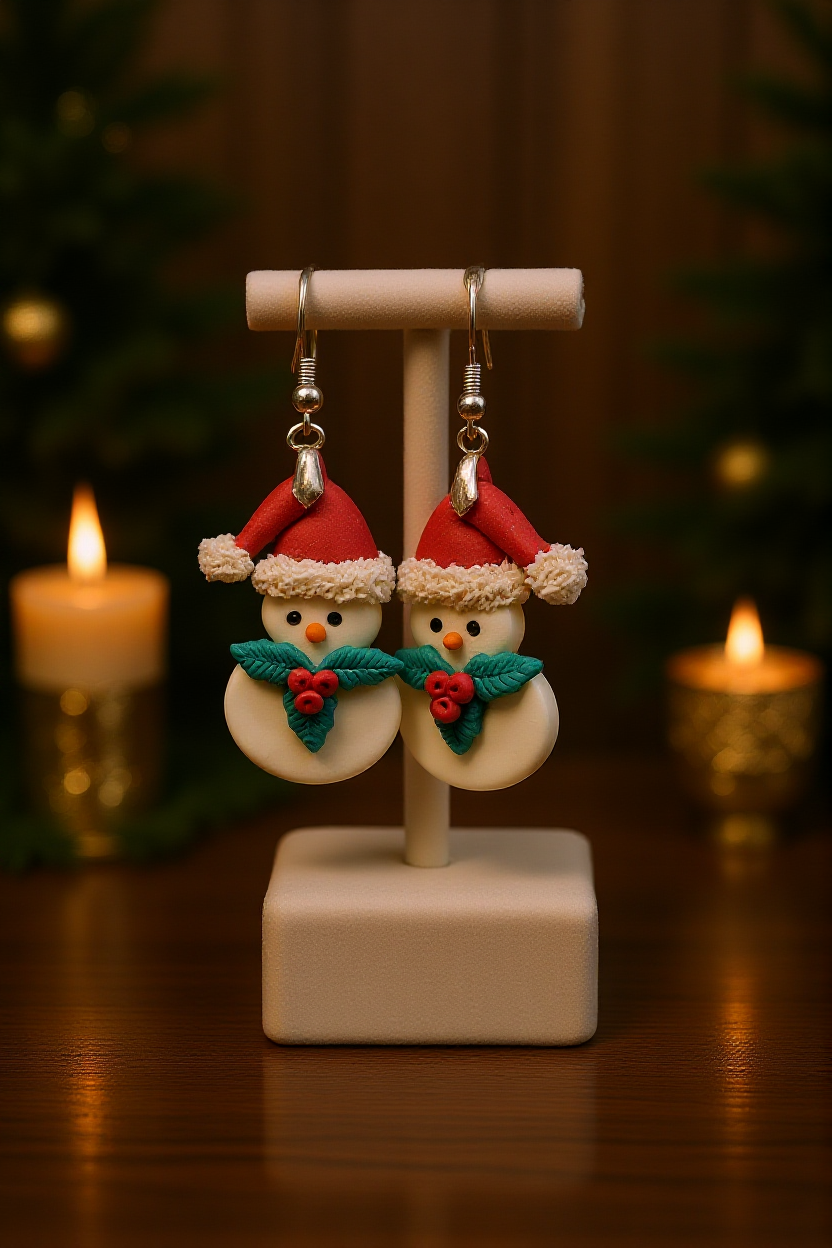 Snowman with Santa Hat and Holly Berries