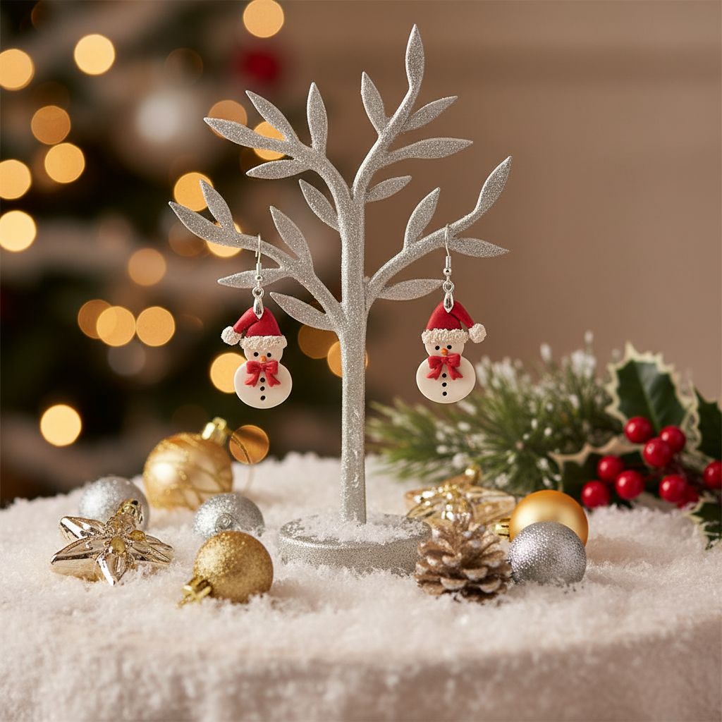 Snowman with Red Bow and a Santa Hat
