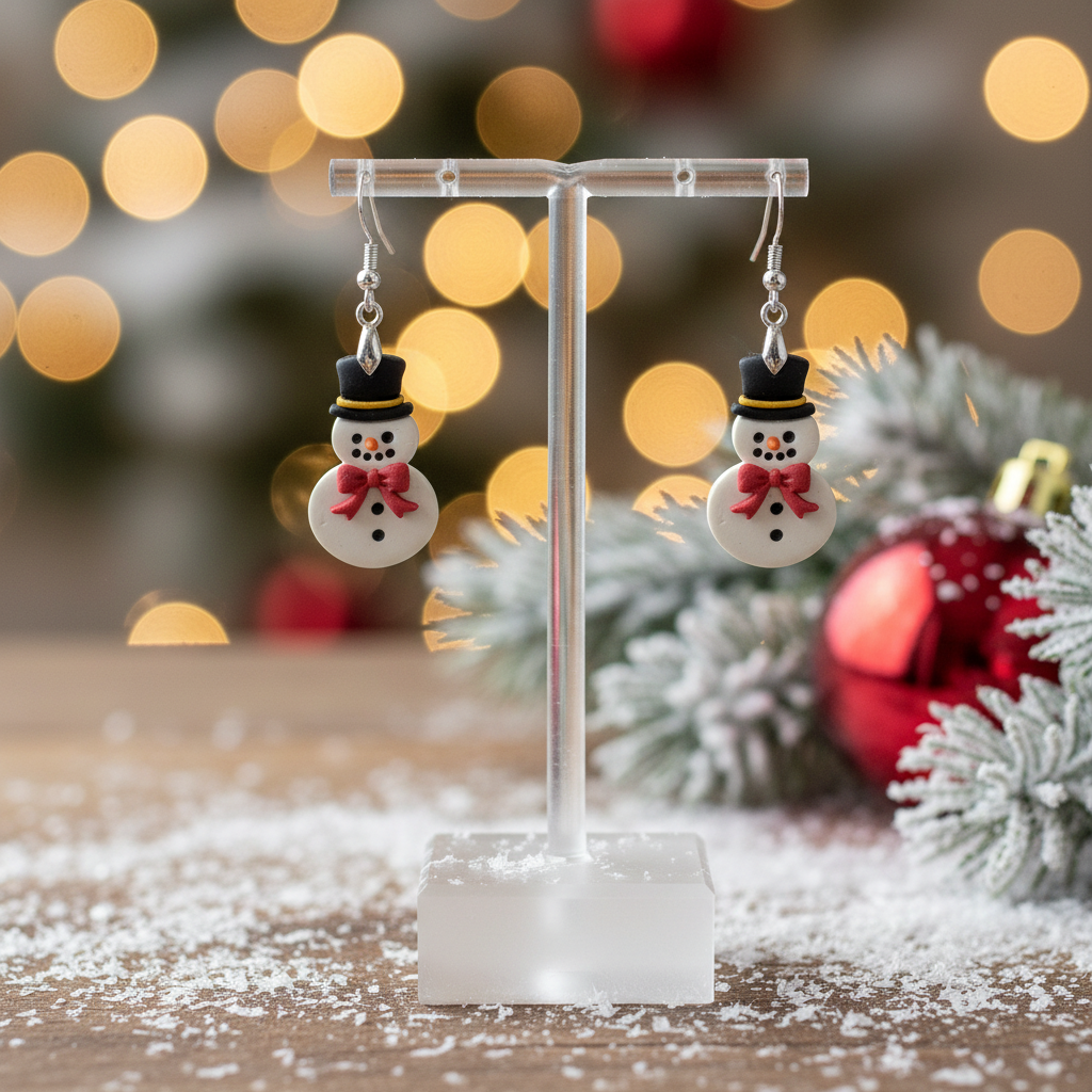 Snowman with Top Hat Red and Bow