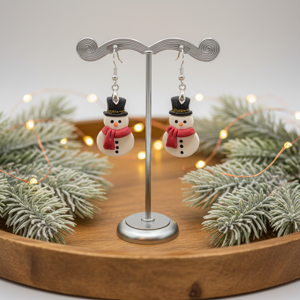 Snowman with Top Hat and Red Scarf