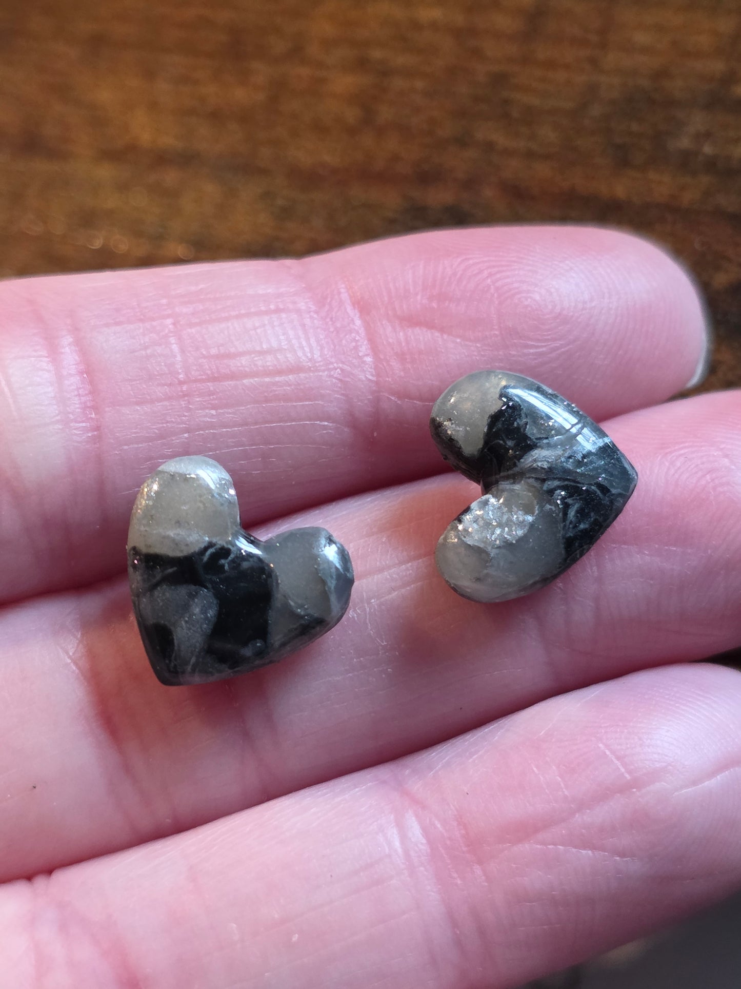 Black Marble Slanted Heart Studs