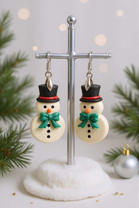 Snowman with Top Hat and Green Bow