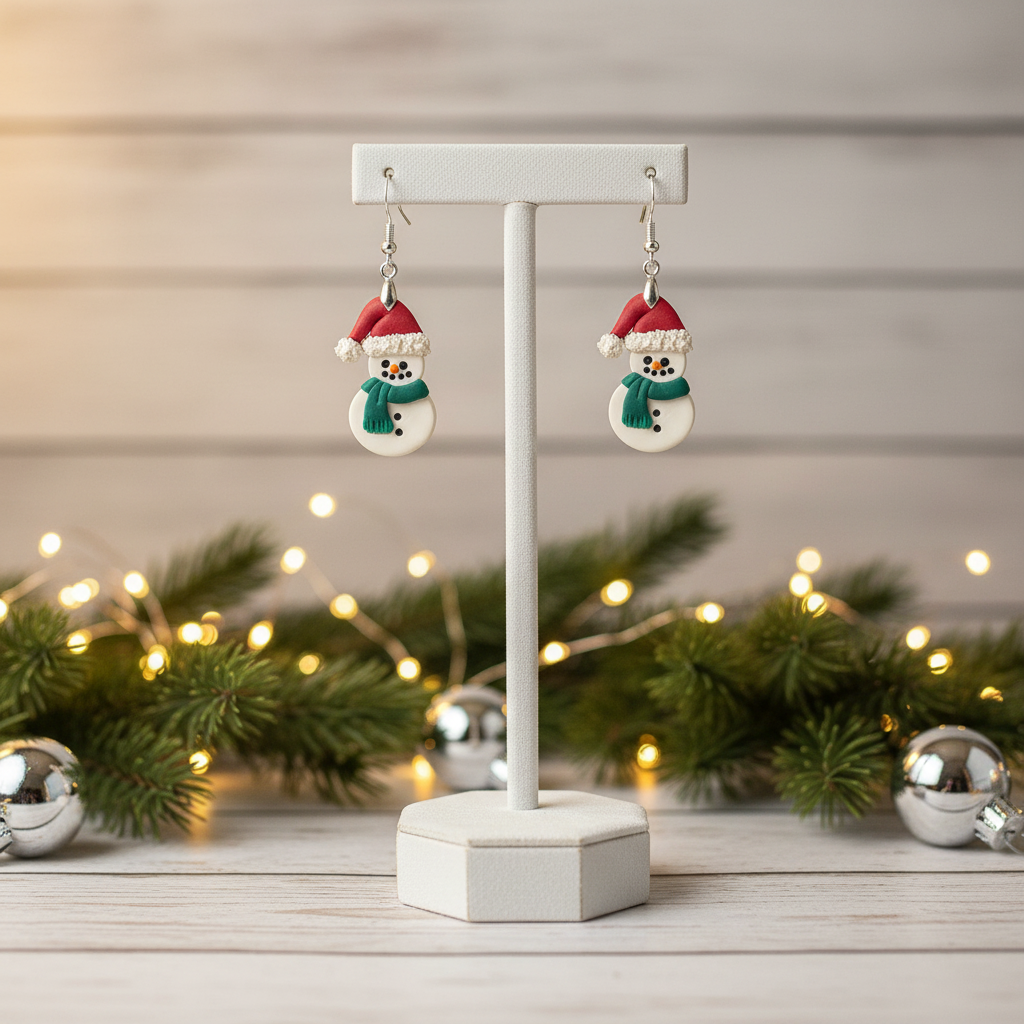 Snowman with Santa Hat and Green Scarf