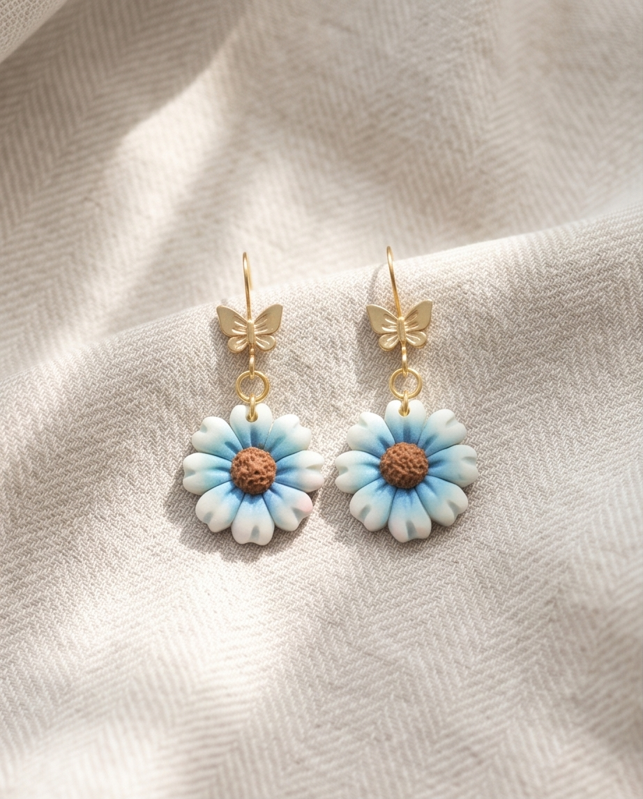 Blue Flowers with Butterfly hooks